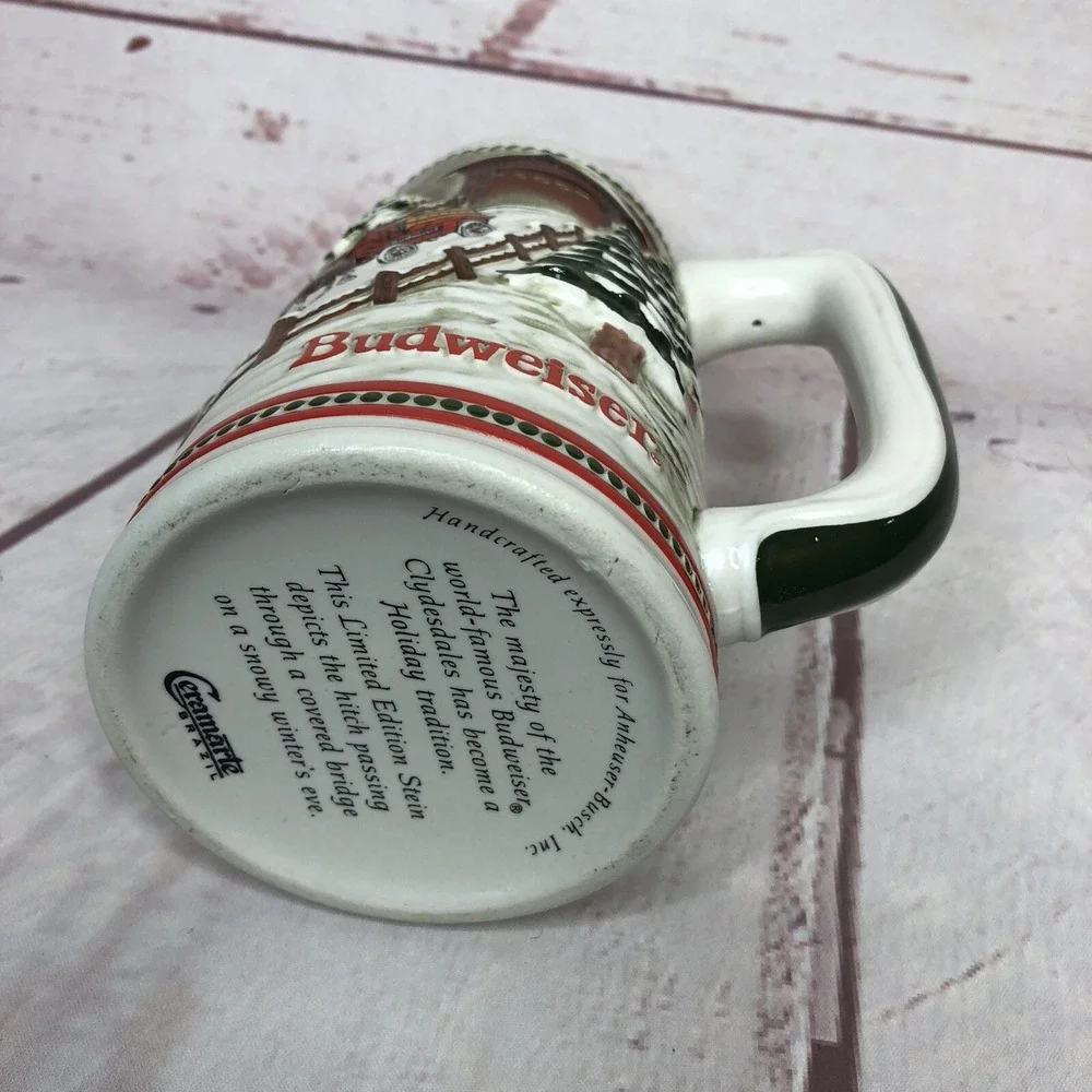 Vintage Budweiser Stein Mug Clydesdales Christmas Ceramarte‎ Snowy Winters Eve